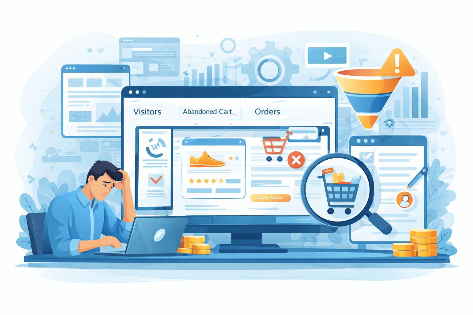 Ecommerce website traffic without orders analytics concept