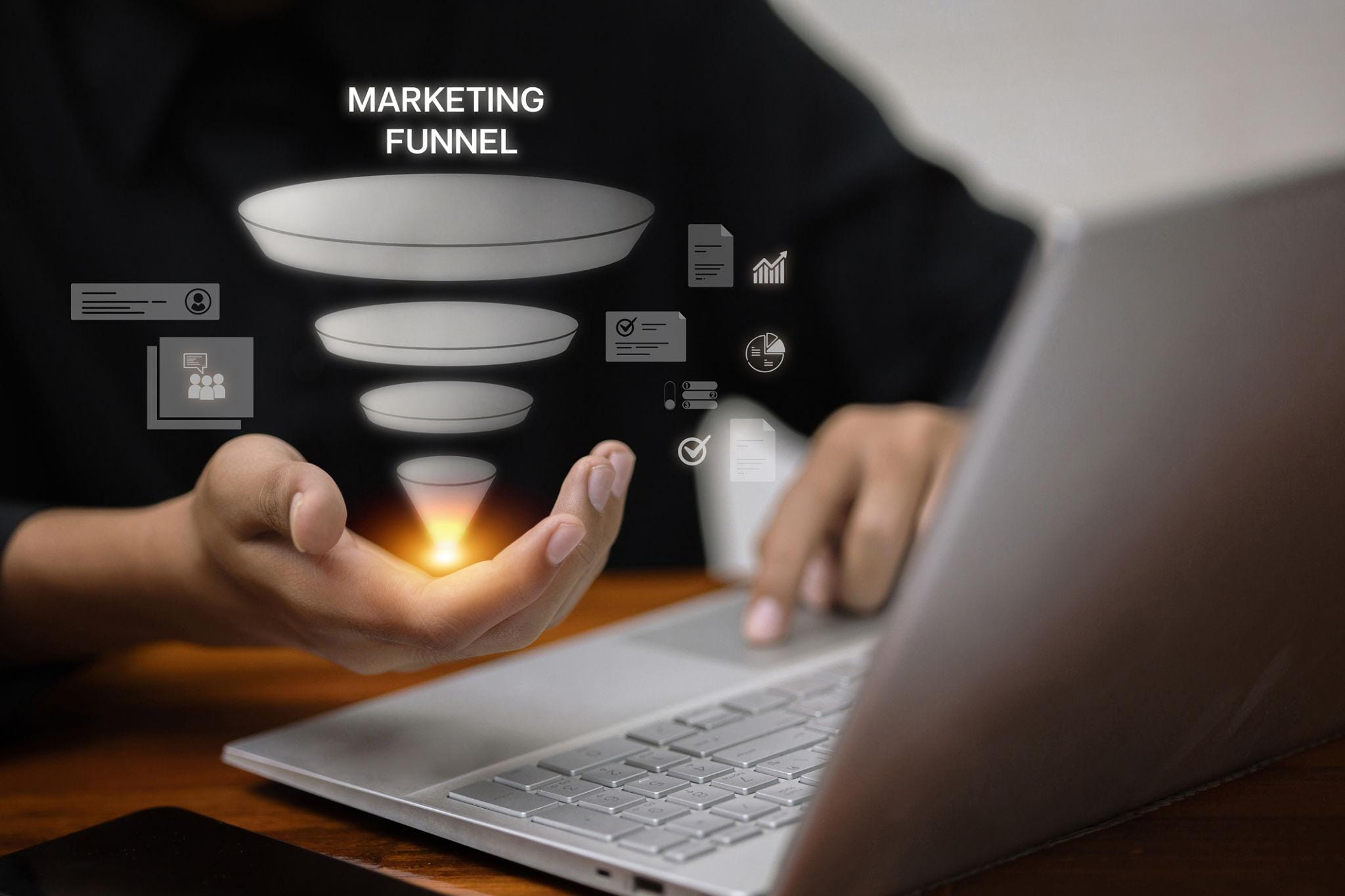 Website conversion optimization funnel and analytics concept