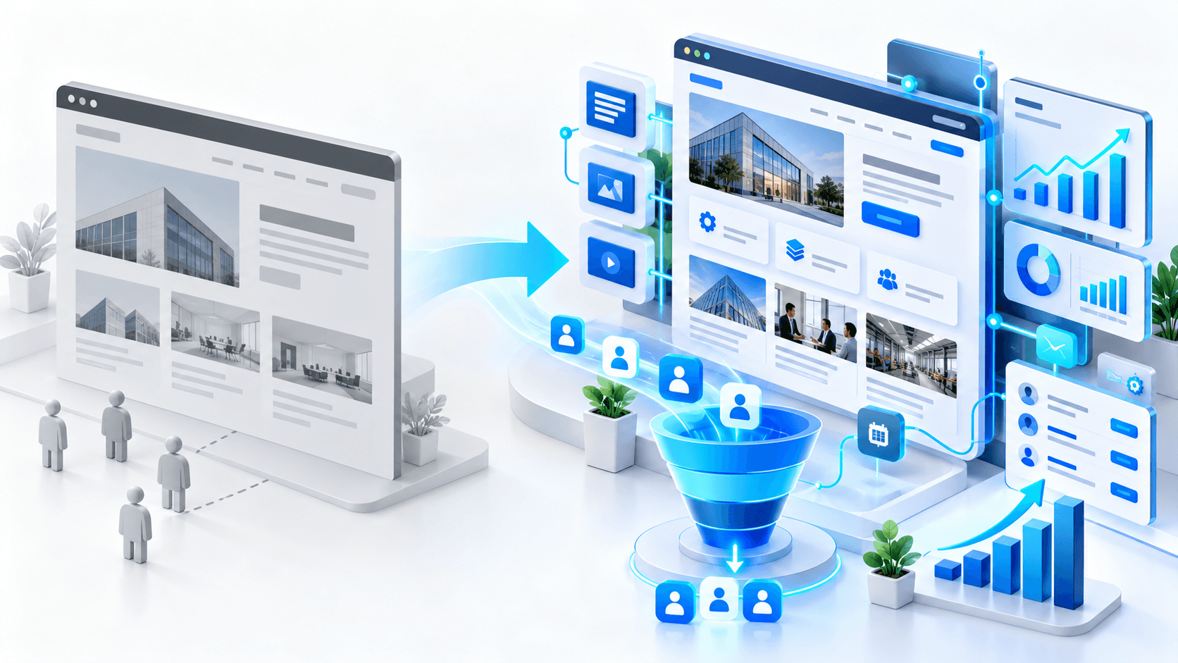 B2B brochure website transformation into a lead generation system with stronger service pages, conversion funnel, analytics, and qualified leads